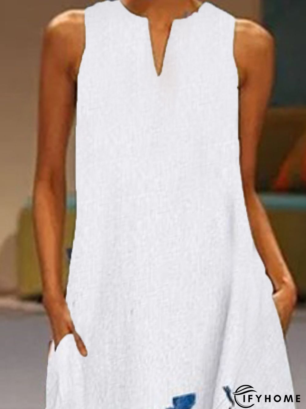 Plus Size Vintage Boho Holiday Holiday Sleeveless V Neck Casual Weaving Dress | IFYHOME