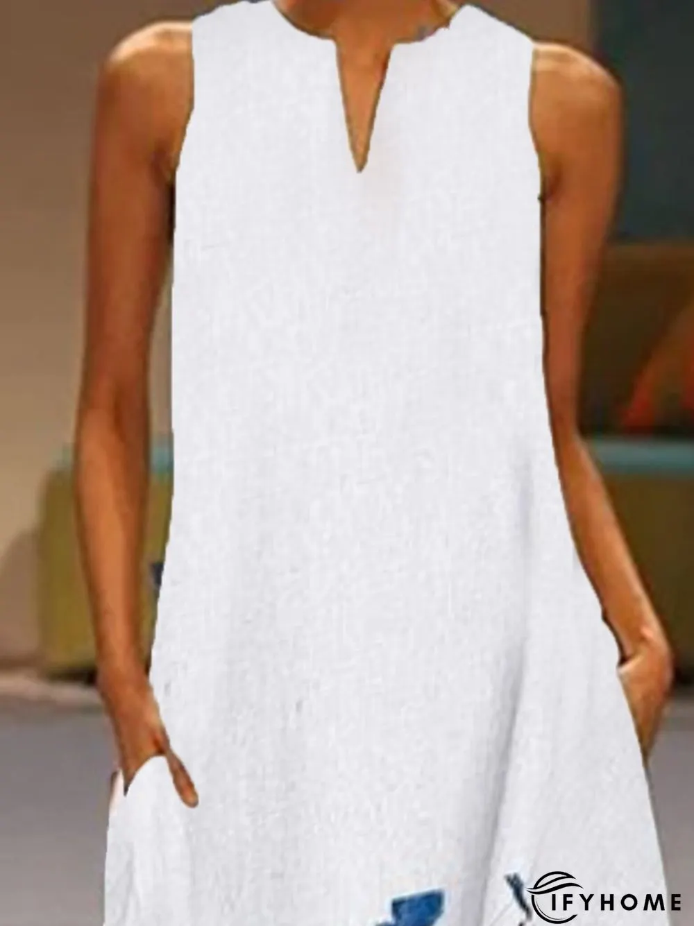 Plus Size Vintage Boho Holiday Holiday Sleeveless V Neck Casual Weaving Dress | IFYHOME