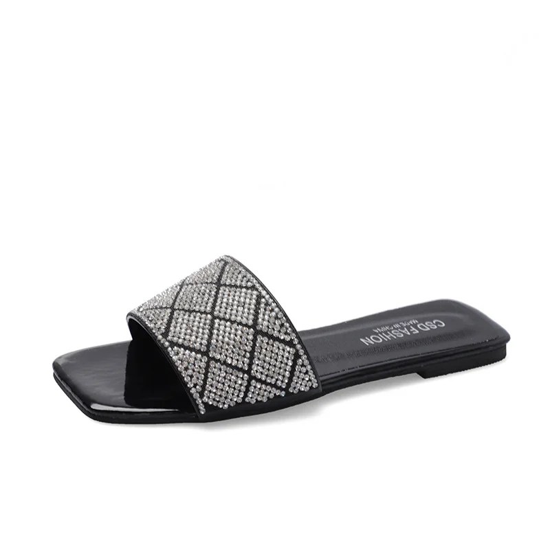 Tanguoant Tanguoant Diamond Diamond Flat Bottom Slippers Female Summer New Foot Pedal Home Slippers Slippers