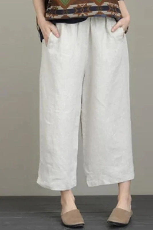 Women Loose Vintage Wide Leg Linen Pants
