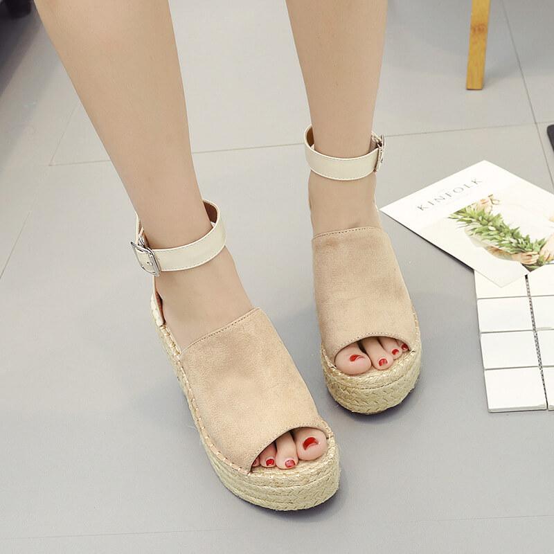 TAAFO Platform Wedge Espadrille Peep Toe Sandals