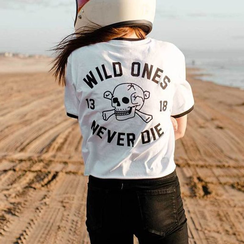 Wild ones never die skull print t-shirt - Krazyskull