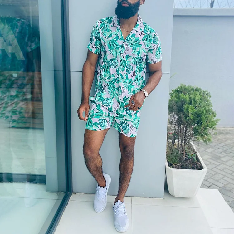 BrosWear Palm Leaf Monkey Print Shirt And Shorts Co-Ord