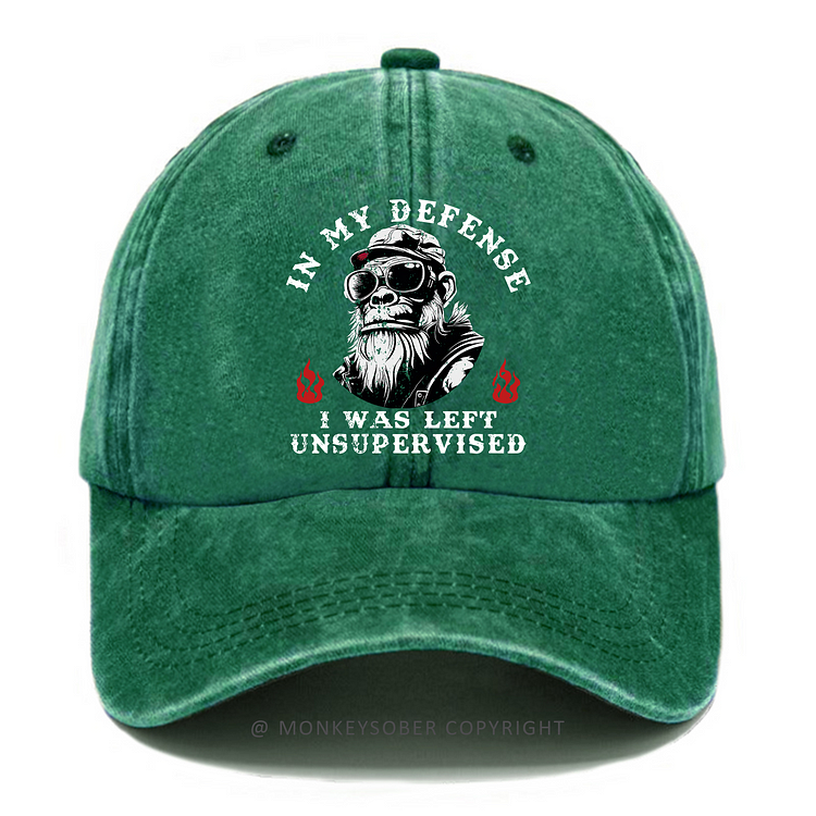 Personalized "In My Defense I Was Left Unsupervised" Custom Washed Baseball Caps