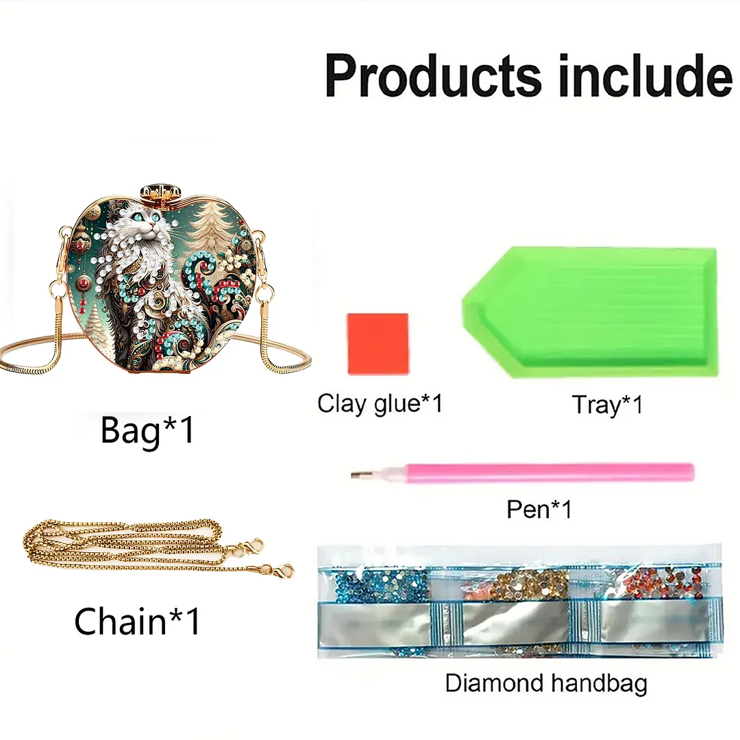 Cats D DIY Acrylic Love Diamond Art Painting Card Case Wallet with Chain Small Diamond Painting Crossbody Bag for Adults Women Girls Gift