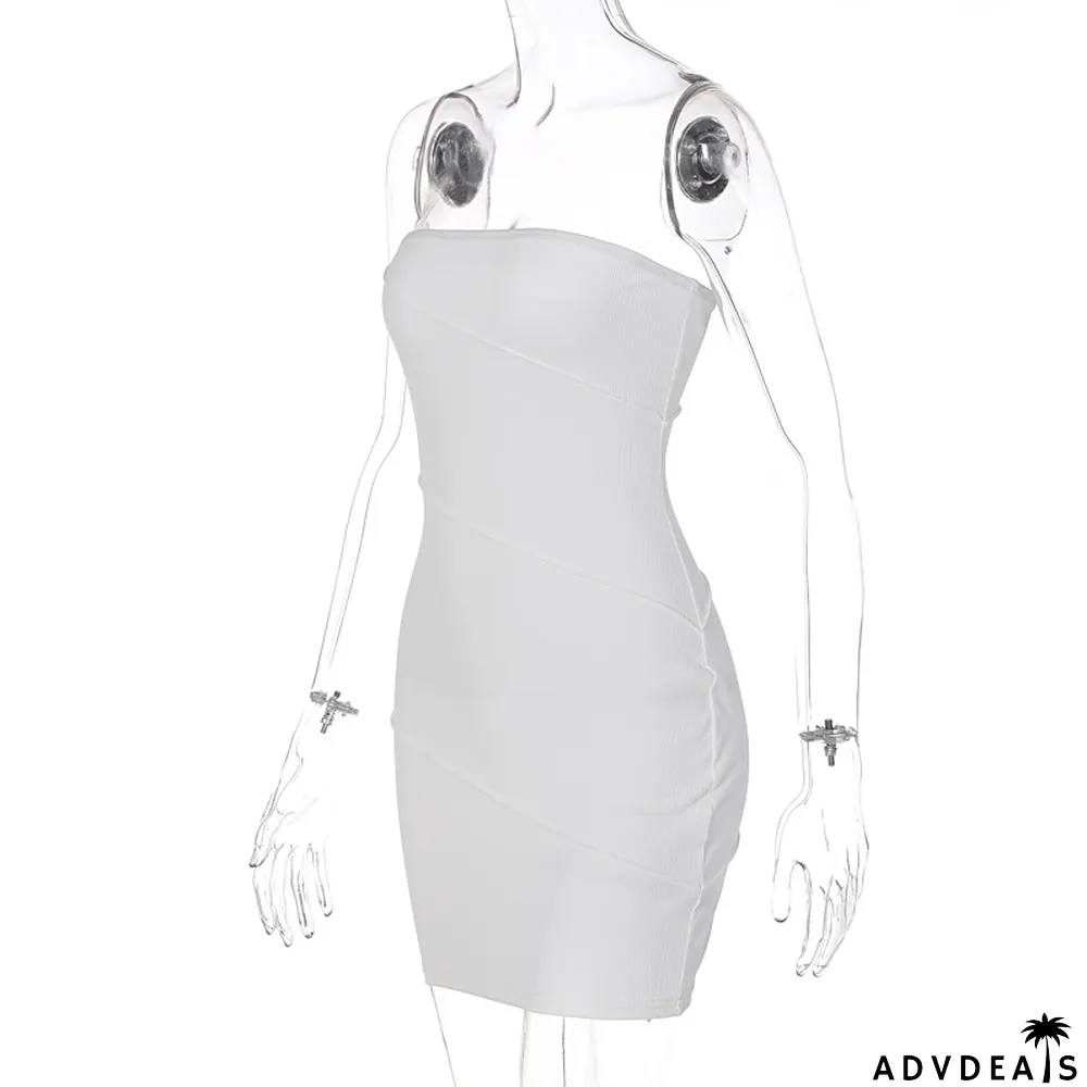 Solid Ribbed Bandeau Dress