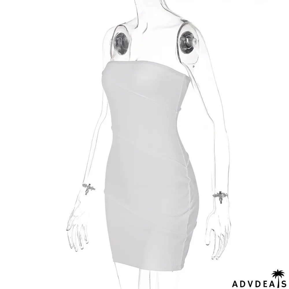 Solid Ribbed Bandeau Dress