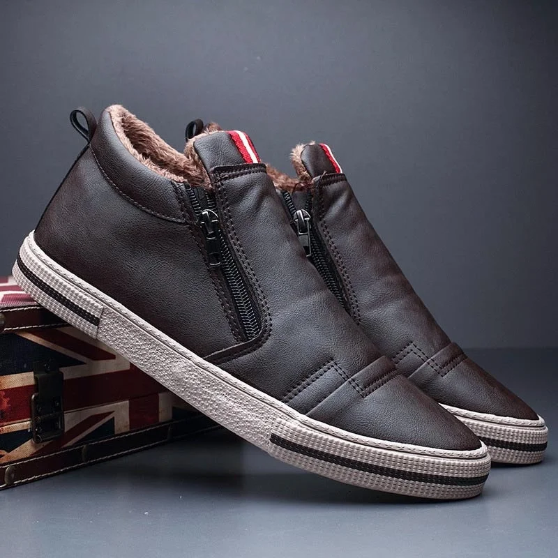 Men Casual Shoes Winter Warm Ankle Boots Fashion Man Snow Boots Outdoor Footwear Black Sneakers Men's Leather botas masculina