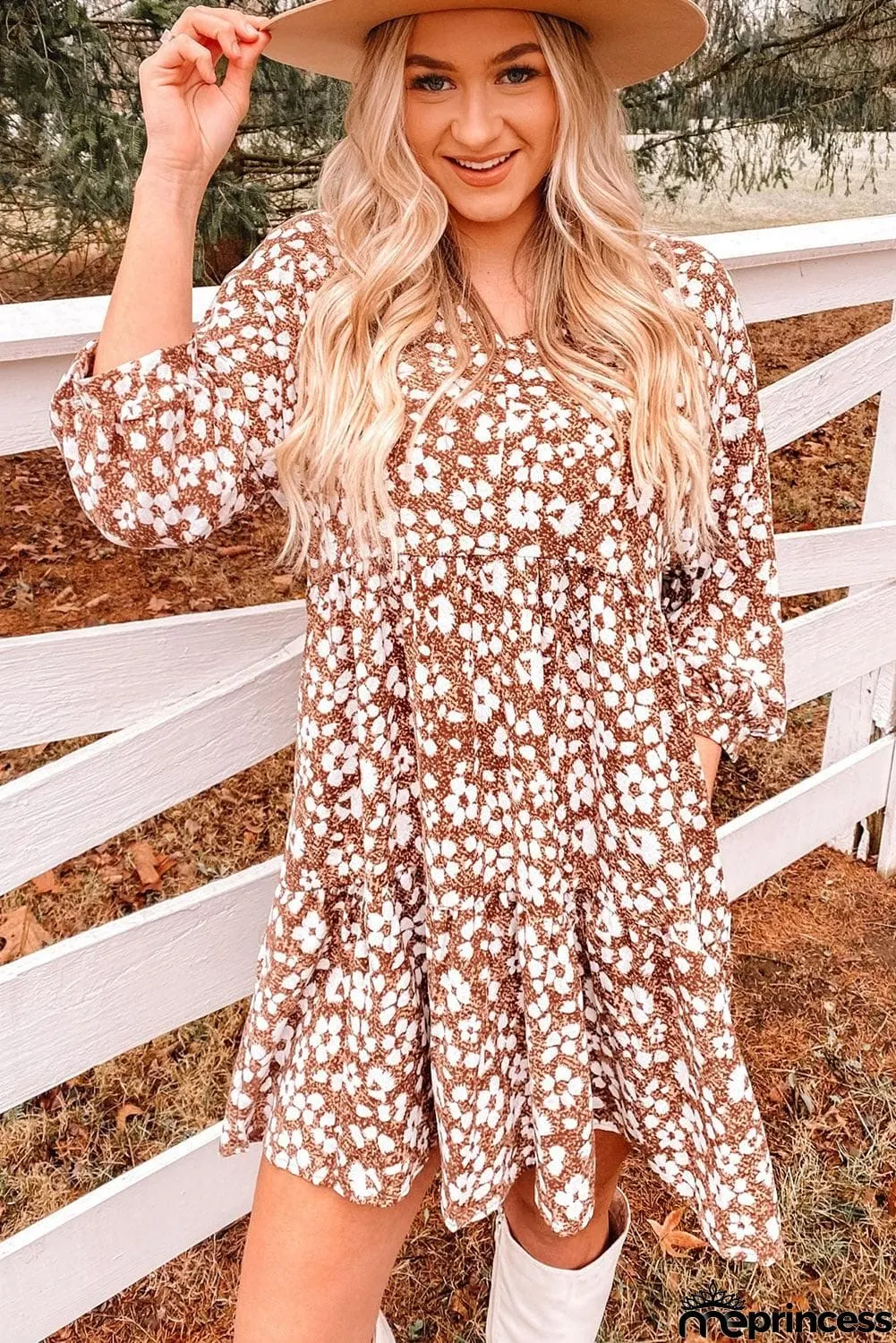 Floral V-Neck Mini Dress with Pockets
