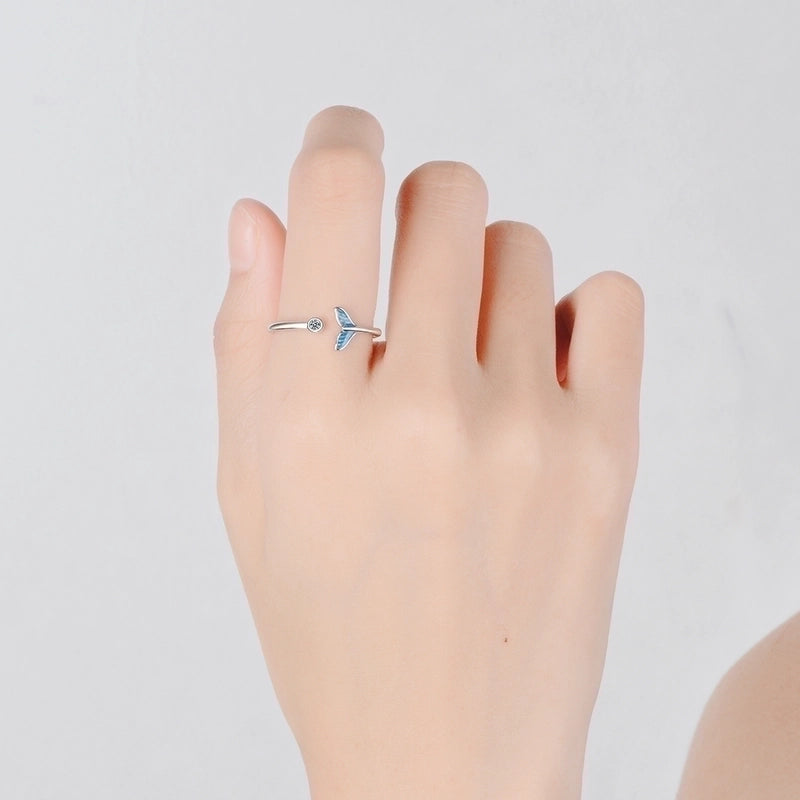 Elegant Fish Tail Copper Epoxy Inlay White Gold Plated Zircon Open Rings