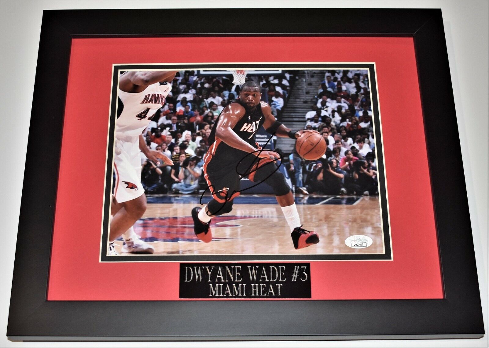 Dwyane Wade Signed Autographed Miami Heat 8x10 Photo Poster painting CUSTOM FRAMED + JSA COA