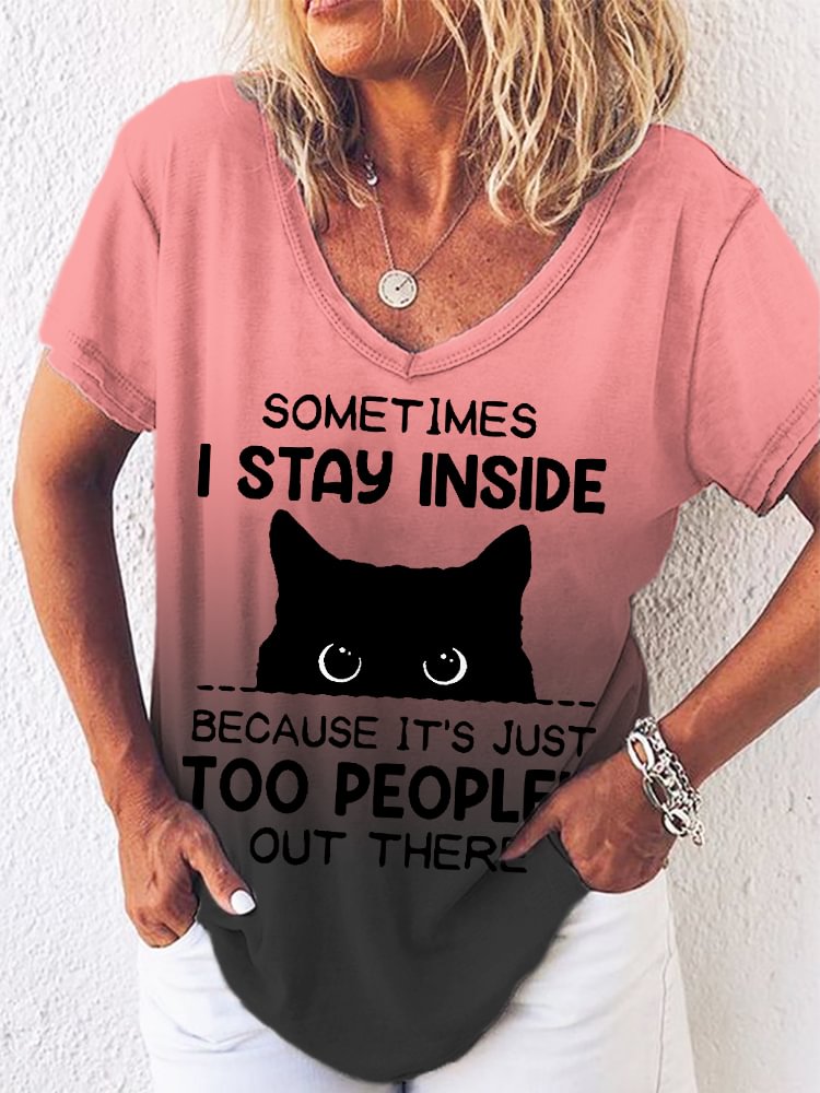 Comstylish It's Just Too Peopley Out There Cat Print T Shirt