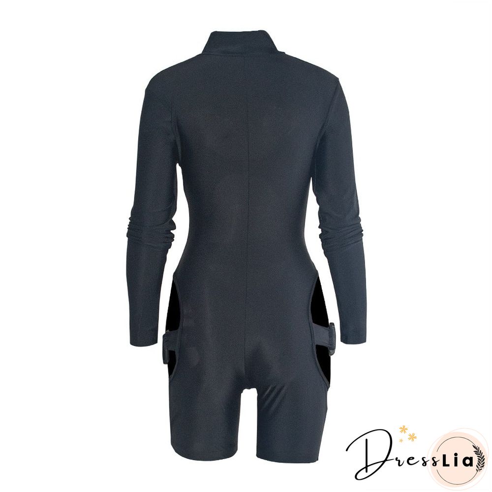 Women's Shorts Fluorescent Green Long Sleeve Jumpsuit