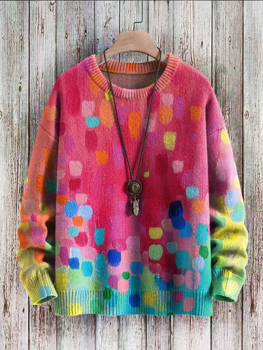 Unisex Vivid Colors Pink Graffiti Art Print Casual Knit Pullover Sweater