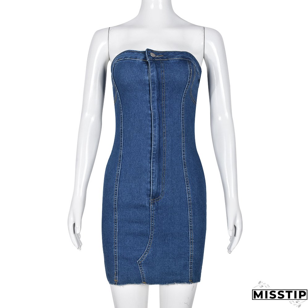 Summer Sexy Strapless Slim Denim Dress For Women
