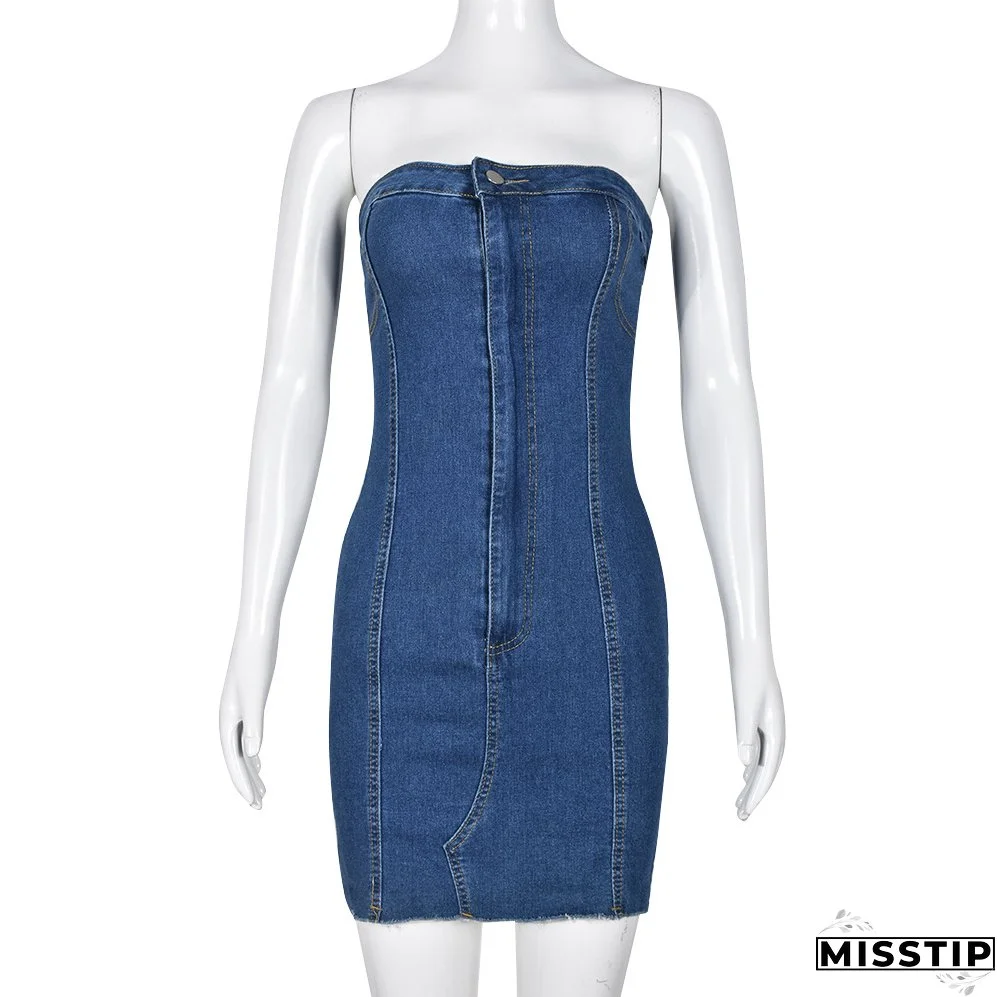 Summer Sexy Strapless Slim Denim Dress For Women