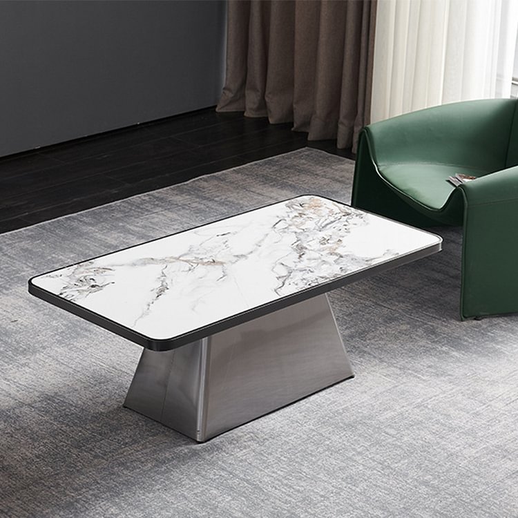 Homemys Modern Stone Coffee Table With Stainless Steel Base