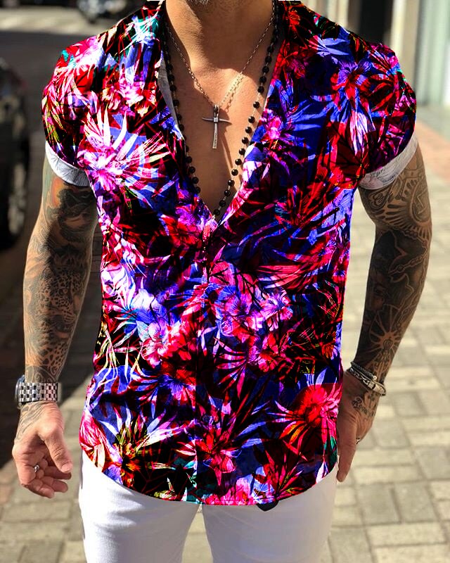 Street floral print short-sleeved shirt / [viawink] /