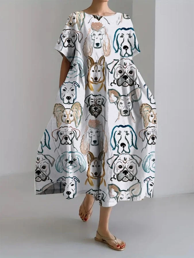 Women's Dogs Print Short Sleeve Casual Dress