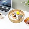 DIY Round Wooden Dog Diamond Decorative Serving Tray with Handle for Home Decor