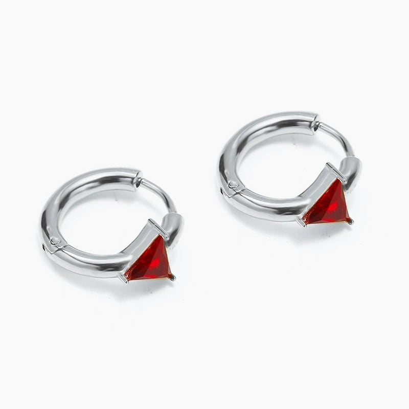 1 Pair Nordic Style Basic Classic Style Triangle Inlay Titanium Steel Zircon Hoop Earrings