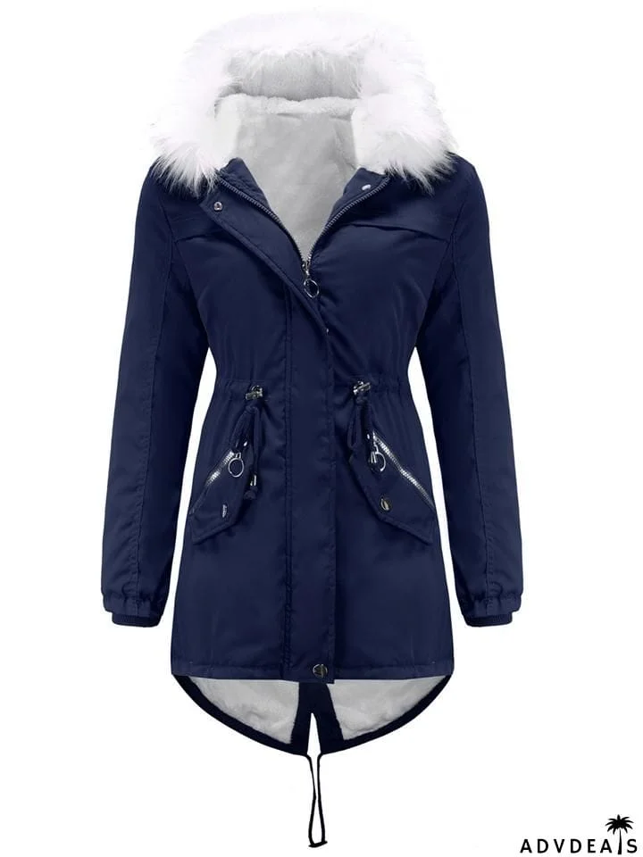 Women's Winter Solid Color Hooded Thermal Coats