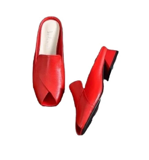 Women Slippers 2022 New Summer Fashion Peep-toe Sexy Shoes Med Heels Chunky Designer Slides PU Leather Sandals Party Flip Flops