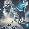 Katze und L&ouml;we - Rundbohrer Diamantmalerei - 40*40cm