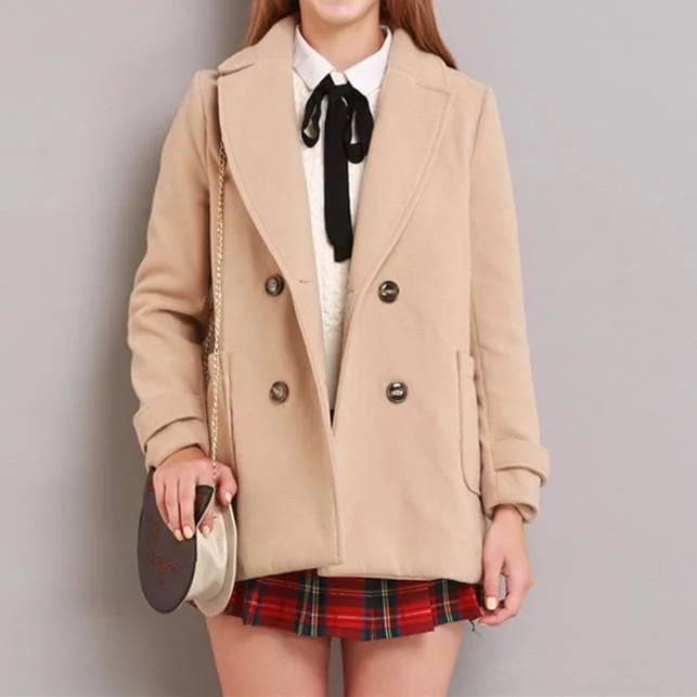 XS-L Khaki Boyfriend Double-breasted Coat SP154287