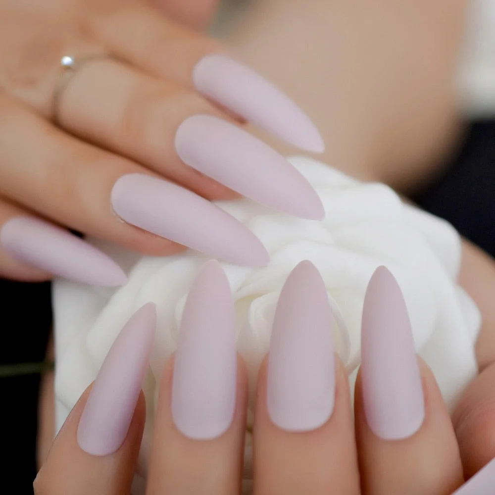 White French Tips Fake Nails Extra Long Stiletto False Nails Natural Painted Long Party Designed Nails 24 Count-Nail Inspo