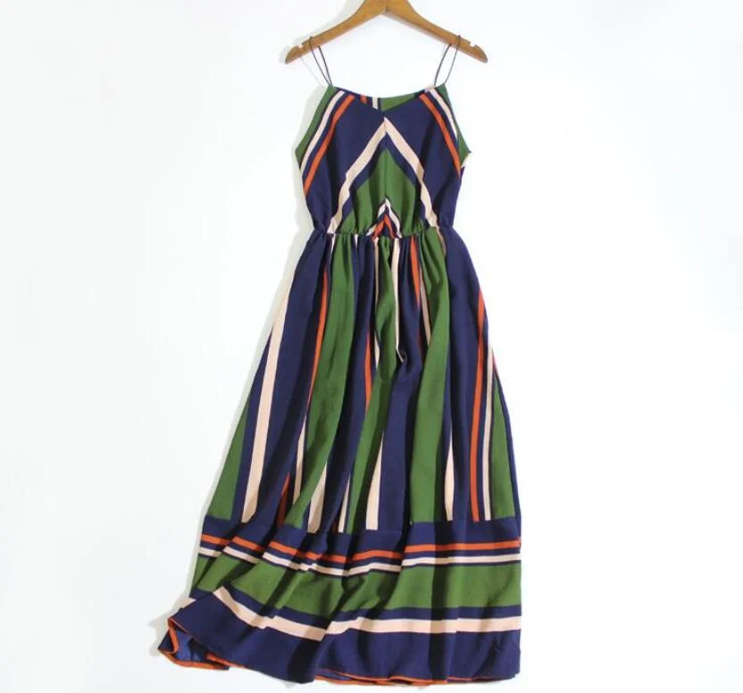 2020 Women summer holiday dress striped long dresses summer beach dress