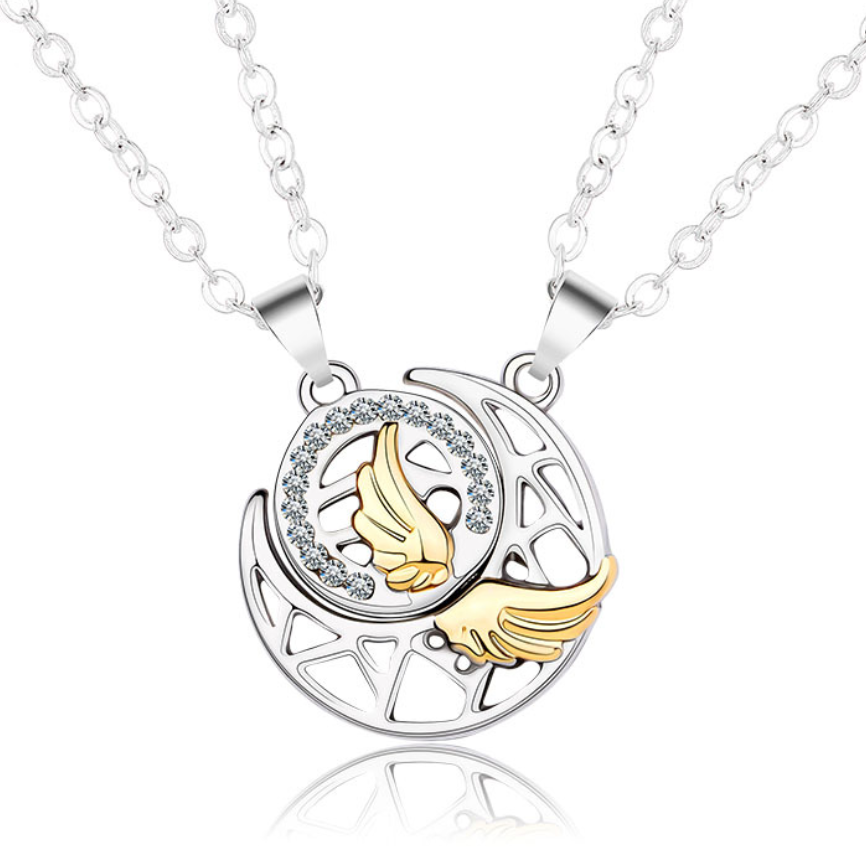 2pcs/Set Sun And Moon Magnetic Necklace Silver Plated