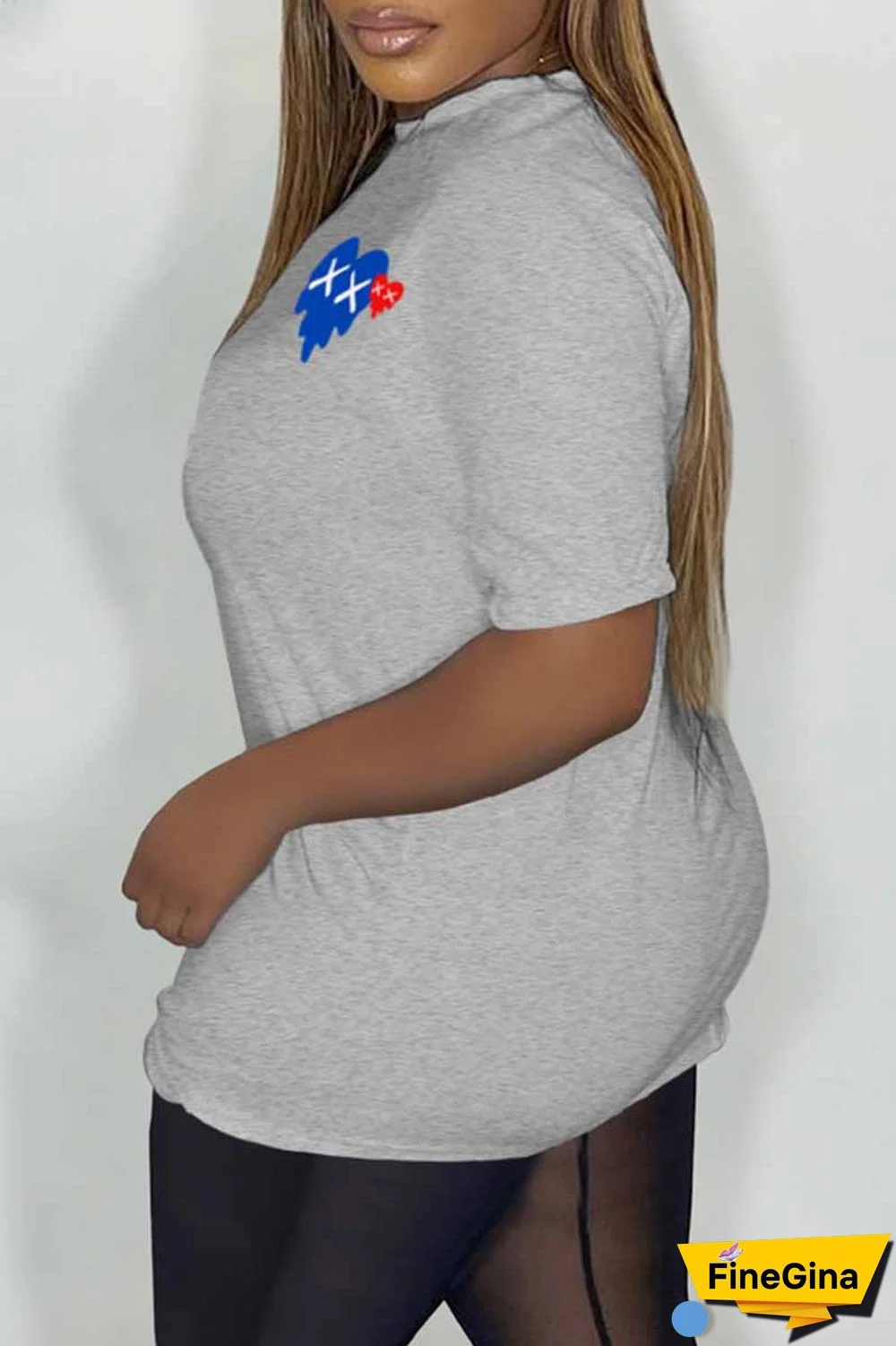 Black Casual Print Patchwork O Neck T-Shirts