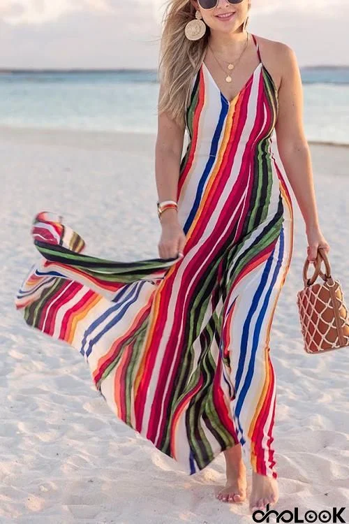 Colorful Stripe Slip Maxi Dress