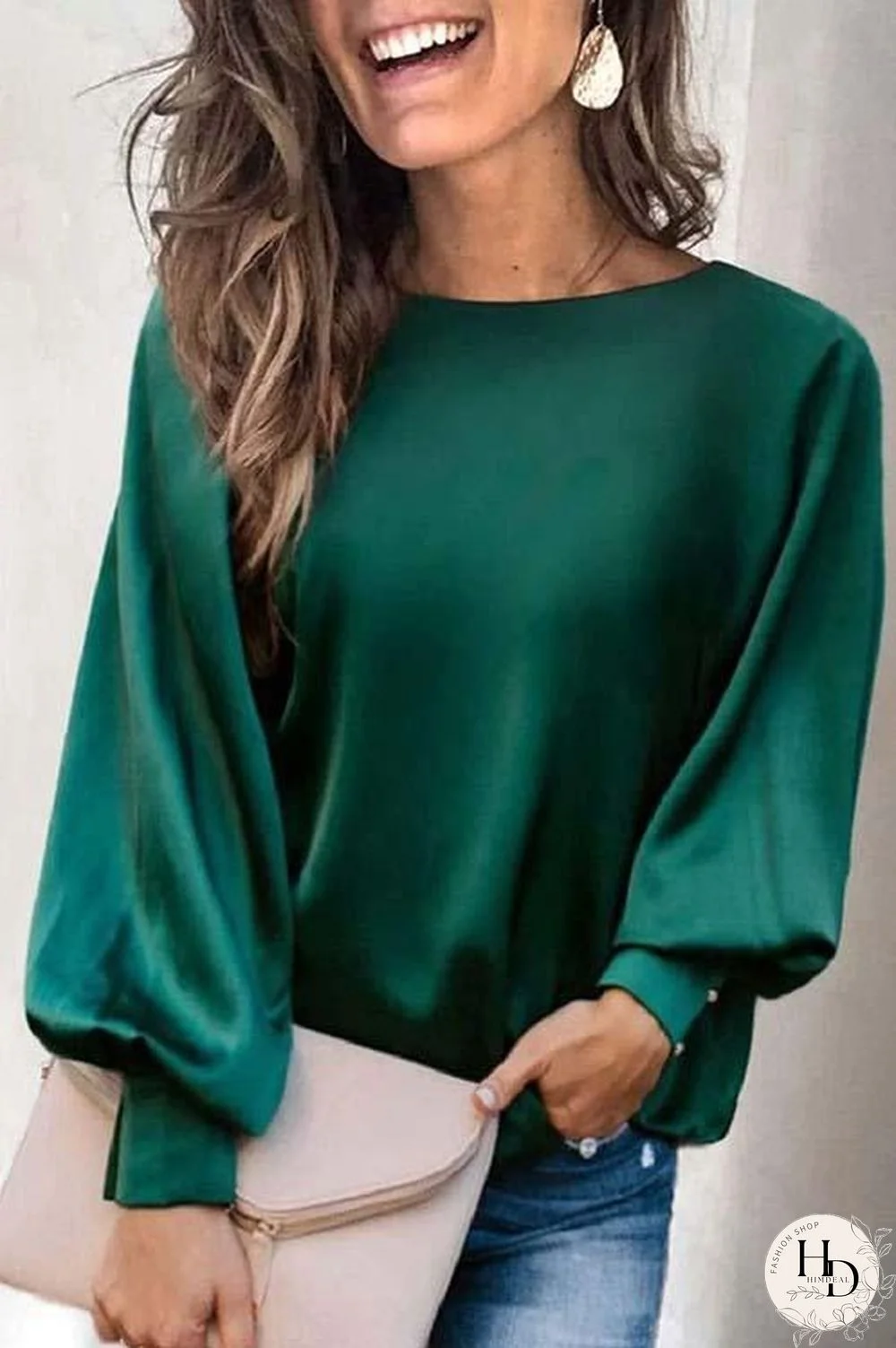 Satin Lantern Sleeve Blouse