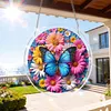 (18.5cm)DIY Acrylic Jigsaw Puzzle Window Hanging with Hanging Chain DIY Stained Glass Decoration Round Window Puzzle Decor for DIY Craft Project (Flower Butterfly)