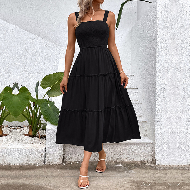 Mature Women's Solid Color Sling Summer Dress