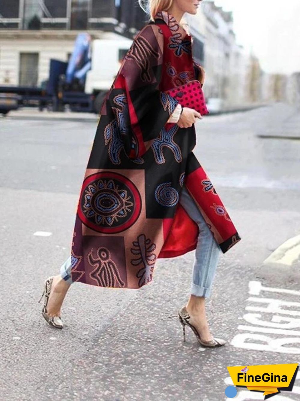 Commute Long Sleeve Multi Pattern Trench Coat