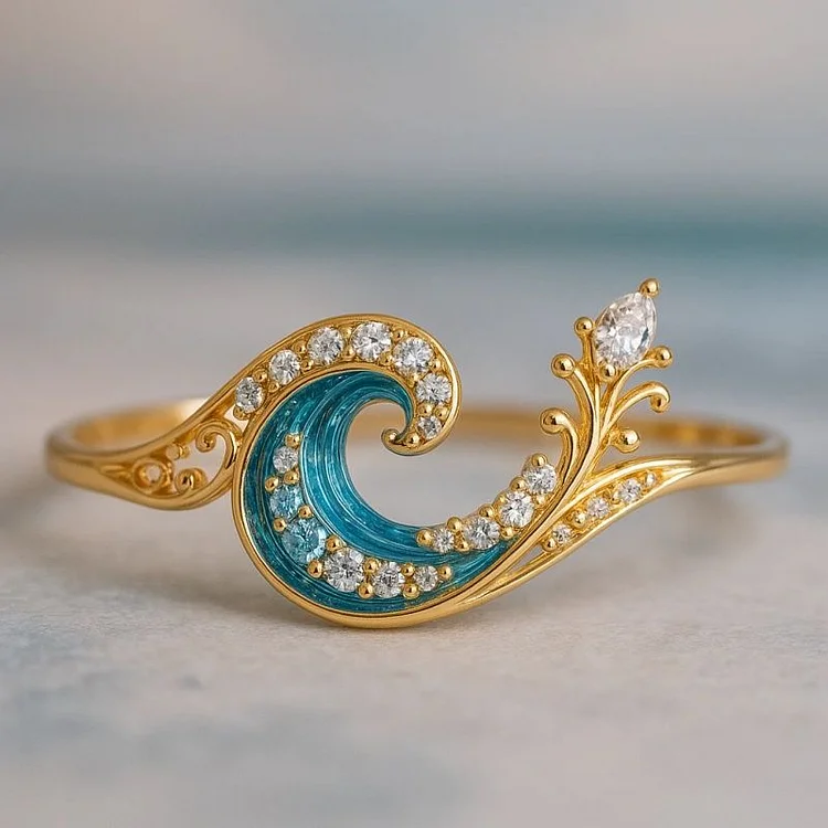Creative Ocean Series Wave Exquisite Niche Luxury High End Ring