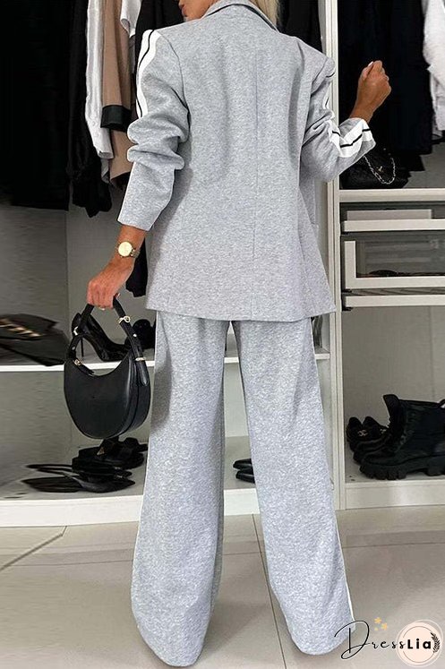 Meridress Patchwork Notch Lapel Pocketed Blazer Elastic Waist Wide Leg Pants Casual Set