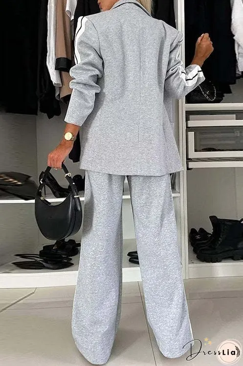 Meridress Patchwork Notch Lapel Pocketed Blazer Elastic Waist Wide Leg Pants Casual Set