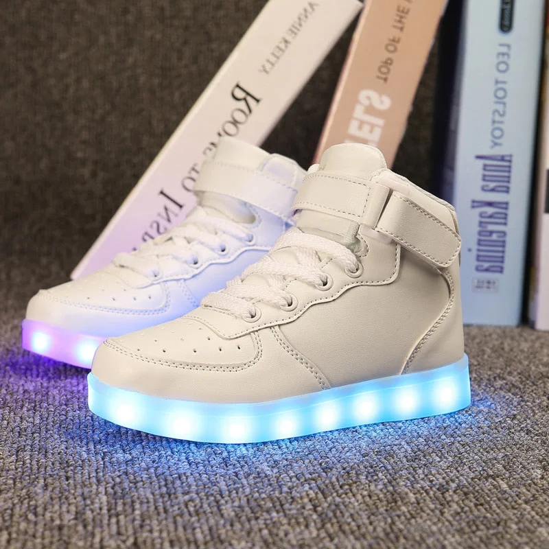 ULKNN 25-37 Kids Led Usb Charging Glowing Sneakers Children Hook Loop Fashion Luminous Shoes for Girls Boys Sneakers with Light
