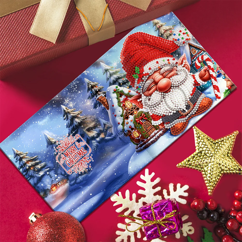 12pcs DIY Christmas Santa Claus Special Shape Diamond Panting Greeting Card【With White Envelope】