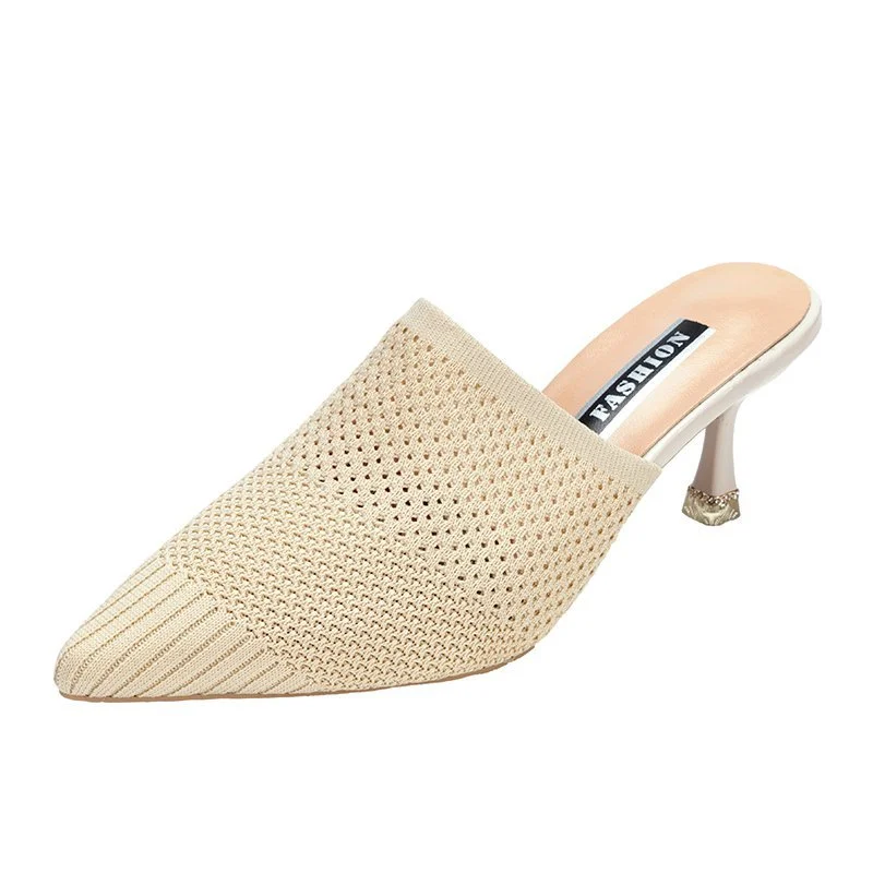 Qengg Mesh Breathable High heels Mules slippers women 2022 summer shoes women Pointed Toe Thin Heels Fashion Party ladies shoes