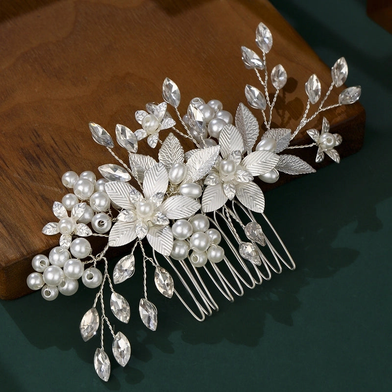 Elegant Bridal Women’s Flower Alloy Diamond Insert Comb