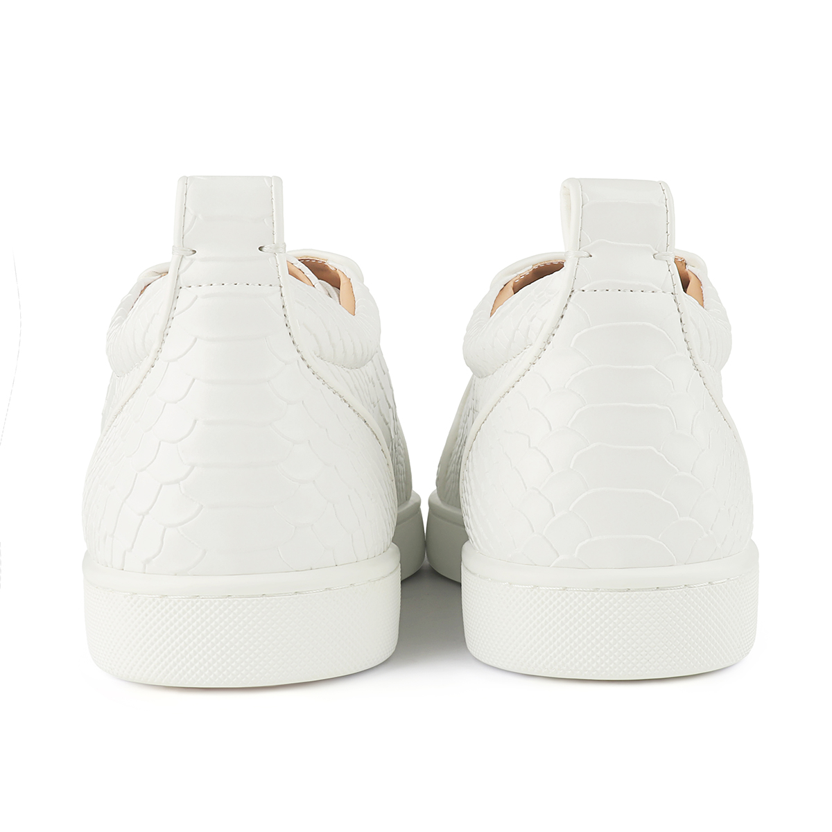 Merumote Gentleman's  White Snakeskins Red Bottom Sneakers Shoes-MERUMOTE