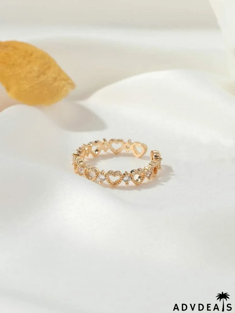 Rhinestone Heart Cuff Ring