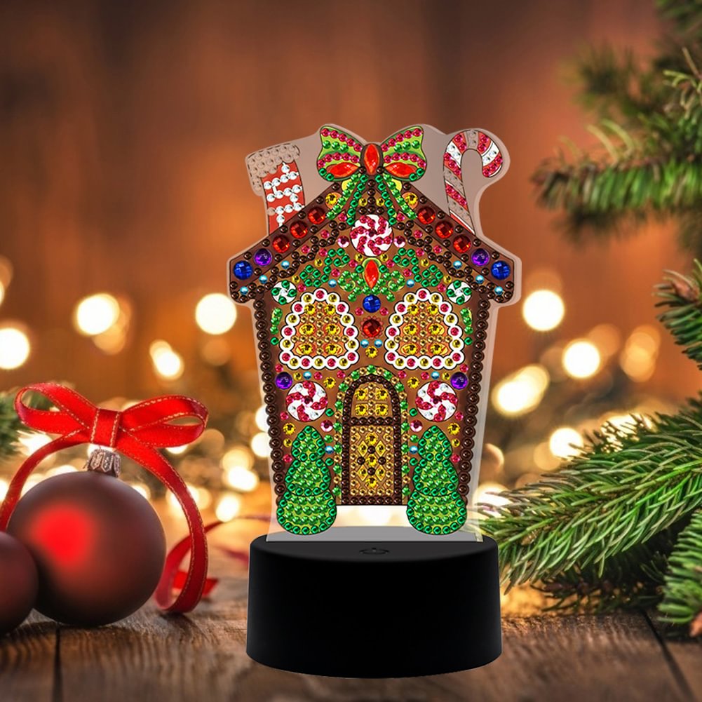 DIY Diamond Painting Gingerbread House LED Light Special Shaped Embroidery