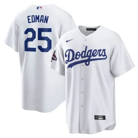 Men's Los Angeles Dodgers #25 Tommy Edman  White 2024 World Series Champions Home Replica Player Jersey