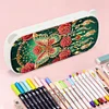(US Local)Rose Pattern DIY Diamond Pencil Case Pens Brushes Accessories Travel Pencil Box